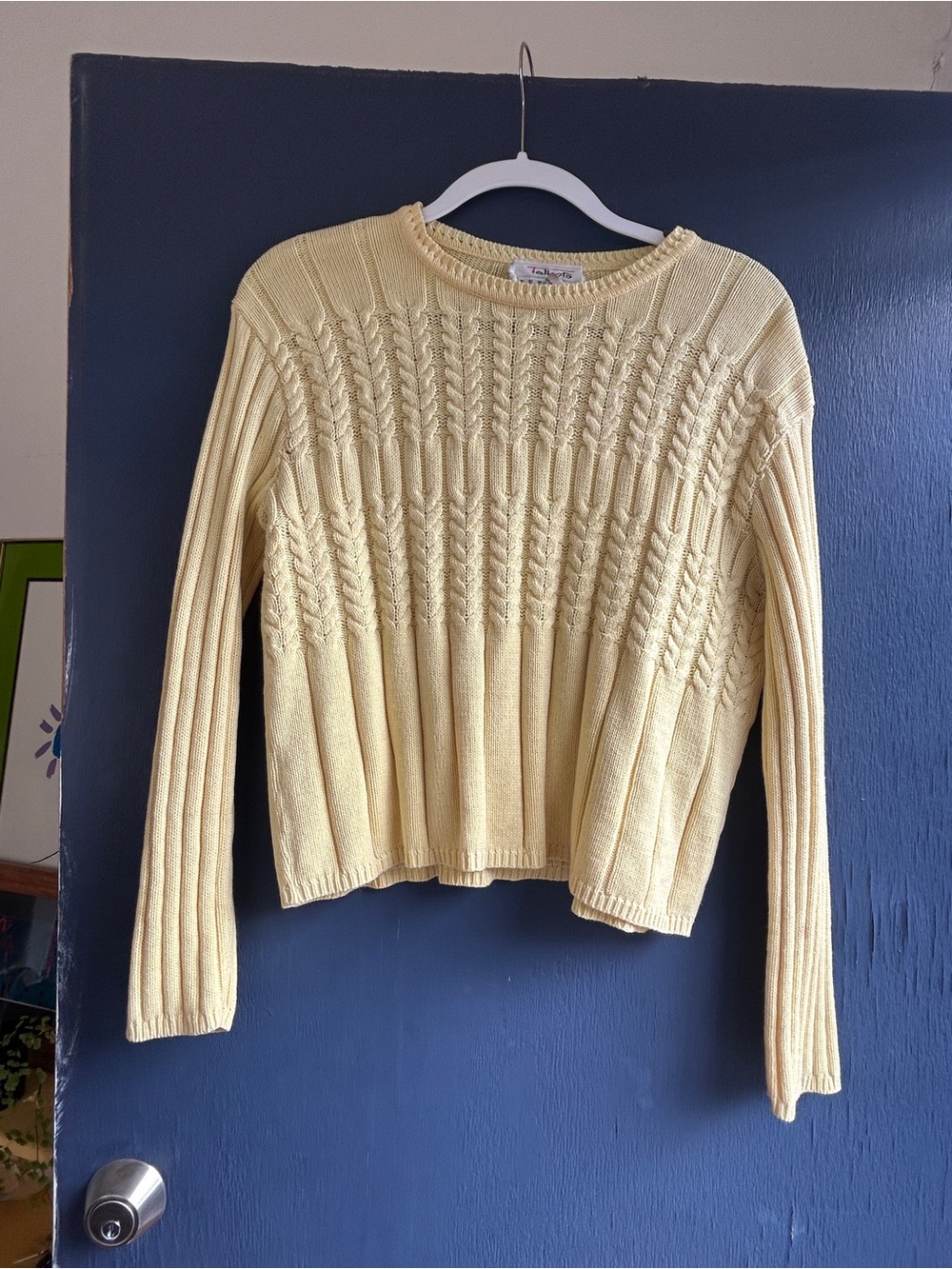 Talbots Pastel Yellow Cable Crewneck Sweater
